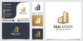 Real estate logo and business card design with creative simple concept Premium Vector