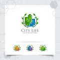 Real estate logo design concept of green city building illustration. Property logo vector for construction, contractor, residence Royalty Free Stock Photo