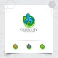 Real estate logo design concept of green city building illustration. Property logo vector for construction, contractor, residence Royalty Free Stock Photo