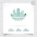 Real estate logo design concept of green city building illustration. Property logo vector for construction, contractor, residence Royalty Free Stock Photo