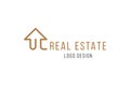 Real Estate Logo Design. Elegant Logotype with a silhouette of a building in line art style isolated on white background. Flat Royalty Free Stock Photo