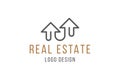 Real Estate Logo Design. Elegant Logotype with a silhouette of a building in line art style isolated on white background. Flat Royalty Free Stock Photo