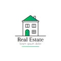 Real estate logo template with house in line art