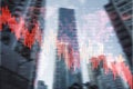 Real estate market crisis concept with falling graph and blur city on background, double exposure Royalty Free Stock Photo