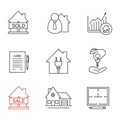 Real estate market linear icons set