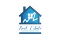 Real estate modern blue house internet and technology icon logo Royalty Free Stock Photo