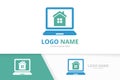 Real estate and notebook logo combination. House and laptop logotype design template.