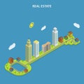 Real estate online searching isometric concept. Royalty Free Stock Photo