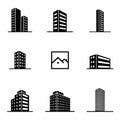 Real Estate Property Investment and Construction Logo Design. Black building and isolated skyscraper Royalty Free Stock Photo