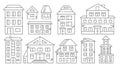 Real estate and residential buildings icons in style line art. Black line on white background