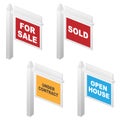 Real Estate For Sale, Sold, Open House and Under Contract Signs Royalty Free Stock Photo