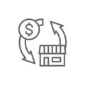 Real estate sales, exchange money for a house line icon.