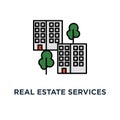 real estate services icon. residential district concept symbol design, apartment building, neighborhood, facilities and amenities Royalty Free Stock Photo