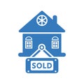 Real Estate, sold symbol blue icon