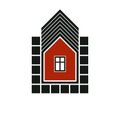 Real estate stylized business icon, vector abstract house constructed with red bricks. Graphic design element, conceptual home si