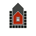 Real estate stylized business icon, vector abstract house constructed with red bricks. Graphic design element, conceptual home si