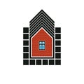 Real estate stylized business icon, vector abstract house constructed with red bricks. Graphic design element, conceptual home si