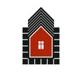 Real estate stylized business vector icon, abstract house constructed with red bricks. Graphic design element