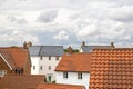 Real estate. Suburban property roof tops on a modern contemporary housing estate.