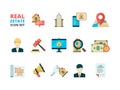 Real estate symbols. Business house rent property home sale manager realtor homeowner insurance building flat vector