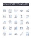 Real Estate Technology line icons collection. PropTech, Property technology, Realty tech, Smart buildings tech, CRE tech