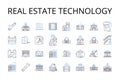 Real Estate Technology line icons collection. PropTech, Property technology, Realty tech, Smart buildings tech, CRE tech