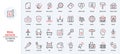 Real estate trendy red black thin line icons set, rent, sale deals, and mortgage contract for property