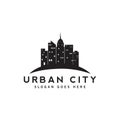 Real estate urban city logo design, silhouette city building, business real estate investment, building construction logo vector