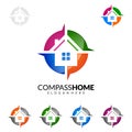 Compass Home, Real estate vector logo Design with Unique Home Royalty Free Stock Photo