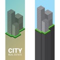 Real estate vector logo isometric. office tower