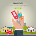 Real Estate Vector Web Banner in Flat Design.