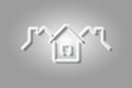 Real estate, village, town roofs glowing 3D symbol, card template on grey background. Vector illustration