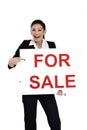 Real estate woman holding for sale sign Royalty Free Stock Photo