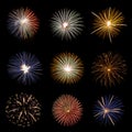 Real Fireworks display celebration collection set Royalty Free Stock Photo