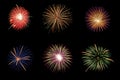 Real Fireworks display celebration collection set Royalty Free Stock Photo