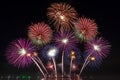 Real fireworks festival in the sky for celebration at night over the sea at coast side for new year countdown celebration Royalty Free Stock Photo