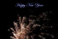 Real fireworks photography and abstract colorful fireworks background with Happy New Year Royalty Free Stock Photo