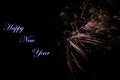 Real fireworks photography and abstract colorful fireworks background with Happy New Year Royalty Free Stock Photo