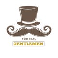 Real gentlemens club isolated vintage emblem with hat and mustache