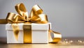 Real gold gift photo with gold ribbon, blank white background, Distinctive gift boxes, Gift box set