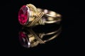 Real gold ring with red gem close up macro shot Royalty Free Stock Photo