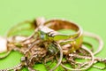 Real gold rings with diamonds, gems close up macro shot Royalty Free Stock Photo