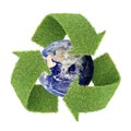 Real grass recycle symbol with globe Royalty Free Stock Photo