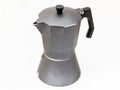 Real grey classic italian coffee pot on white background Royalty Free Stock Photo