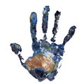 Real hand print combined with a map of Australia of our blue planet Earth. Elements of this image furnished by NASA Royalty Free Stock Photo