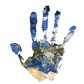 Real hand print combined with a map of Europe of our blue planet Earth. Elements of this image furnished by NASA Royalty Free Stock Photo