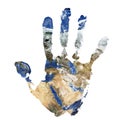 Real hand print combined with a map of The Middle East - of our blue planet Earth. Elements of this image furnished by NASA Royalty Free Stock Photo