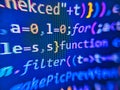 Real Html code developing screen. HTML5 concept macro backdrop in warm colors. Web server data on a monitor. Closeup of Java Royalty Free Stock Photo
