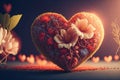 real Human heart with flowers Illustration. ai generative