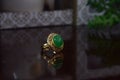 Real jade ring The bright green color is a gold ring suitable for men.